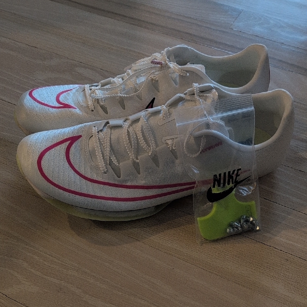 Nike White and Pink Athletic Shoes Track Running Spikes Max Fly